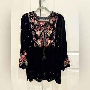 Johnny Was Joanna Velvet V-Neck Mandarin Tunic